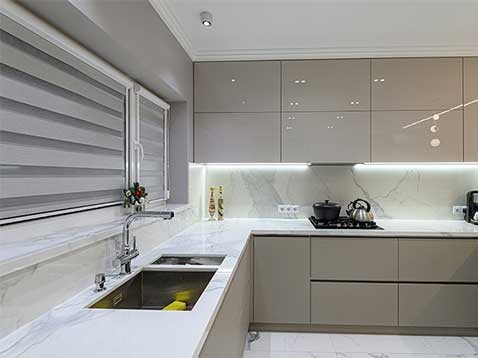 Modern kitchen with white countertops