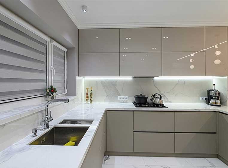 Modern kitchen with white countertops
